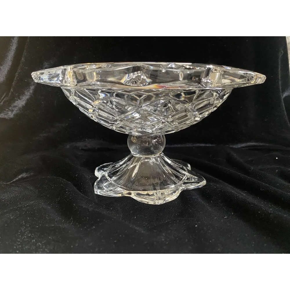 Vintage Lead Crystal  Pedestal Compote/Bowl By Teleflora Made in USA‎ EUC Heavy